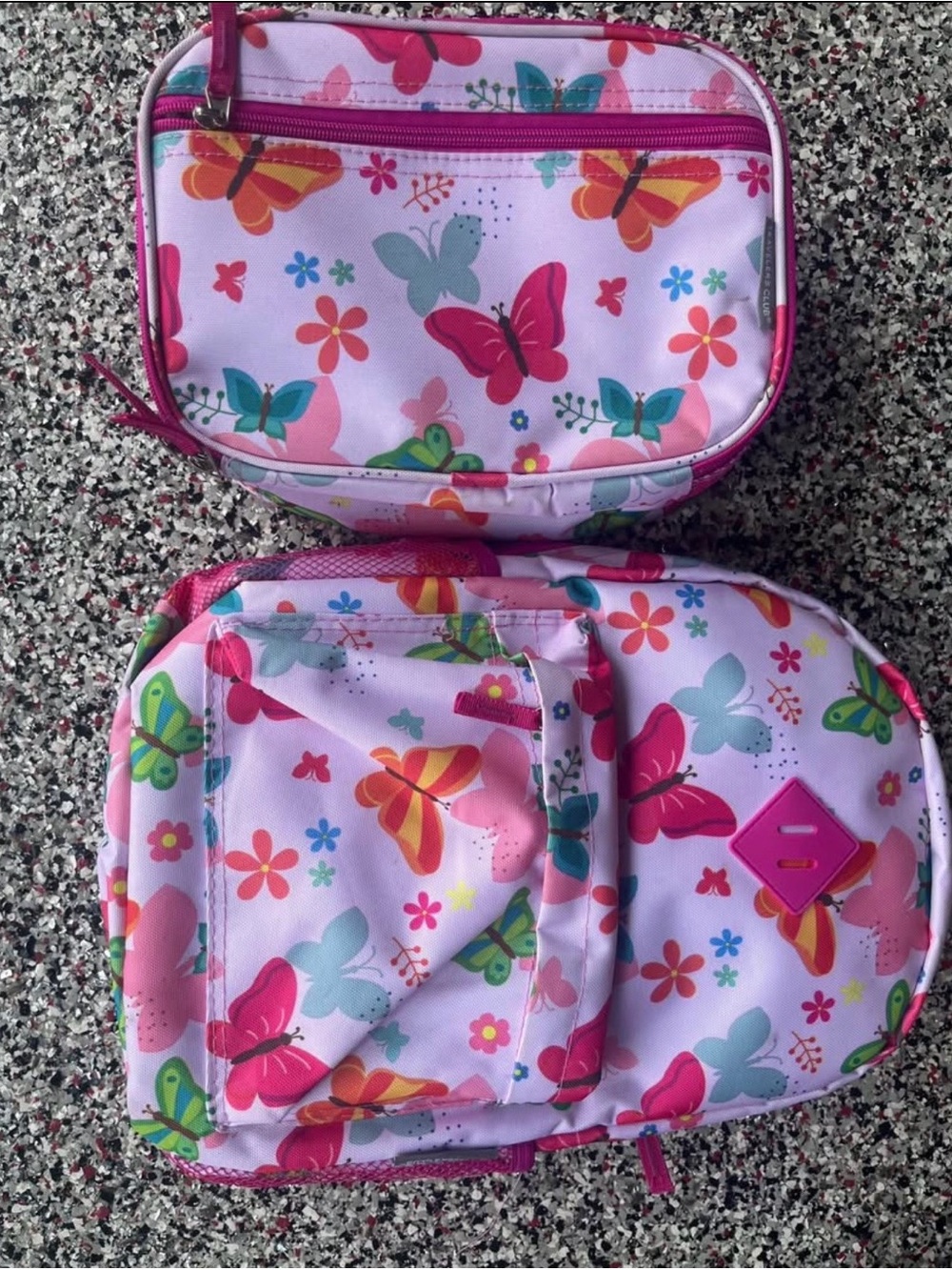 Kids Butterfly Print Pink Backpack and Lunch Bag Set by